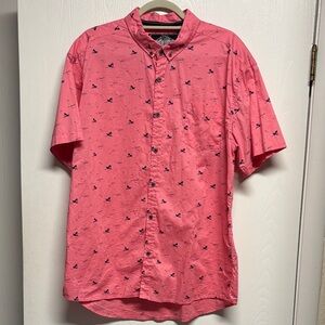 Casual Pink Button-Down Shirt with Shark and Ocean Print